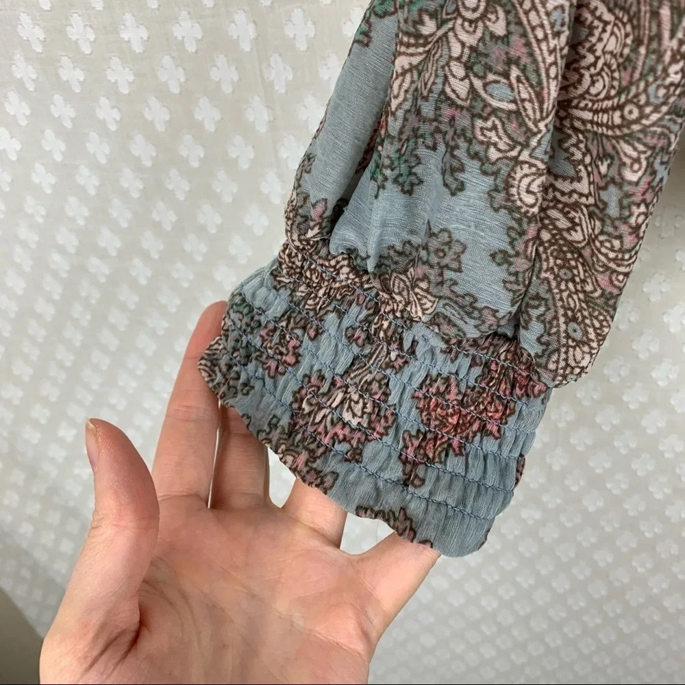 Anthropologie Women Top Sz S Akemi Kin Paisley Smocked Peasant Long Sleeve Boho - Picture 6 of 8